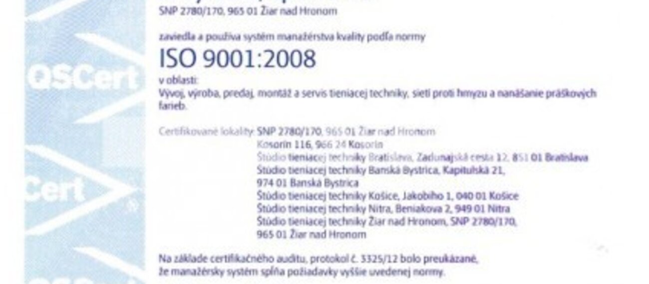 Ověřená firma v oblasti stínící techniky